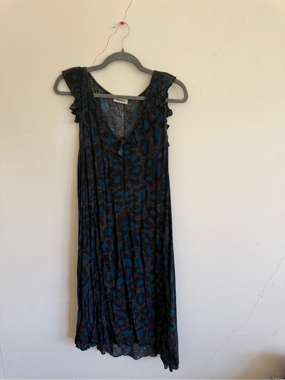 Zadig & Voltaire Black and Blue Printed Ruffle Midi Dress
